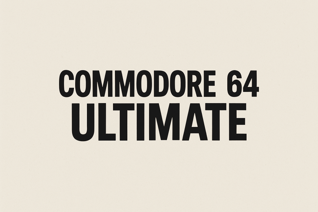 Minimalistisches Titelbild mit der Aufschrift Commodore 64 Ultimate in schwarzer Schrift auf hellem Hintergrund.