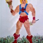 He‑Man‑Figur mit Eiscreme und Lutscher, handgemalt von Katharina Obermaier.