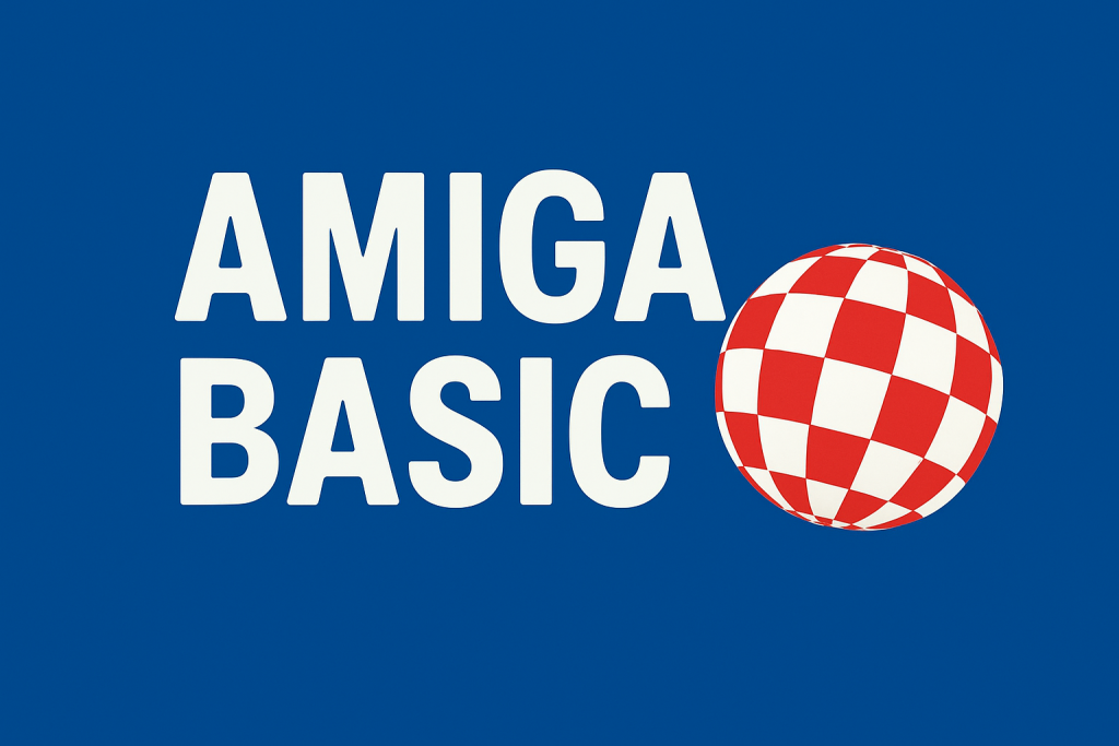 Minimalistisches Artikelbild zu AMIGA BASIC Befehlen mit Retro-Cursor und Monospace-Schrift