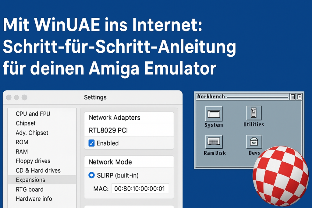 WinUAE richtig einrichten: Mit aktivierter RTL8029 PCI Netzwerkkarte und Workbench-Desktop ins Internet.